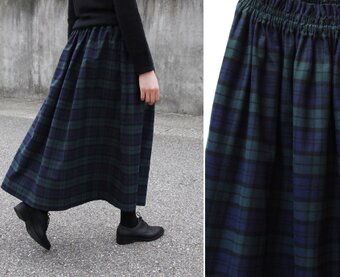 即納】タータンチェック ロングスカート（ブラックウォッチ）起毛