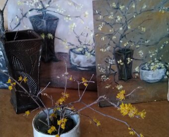 油絵。花と花瓶。フレームあり | iichi 日々の暮らしを心地よくする