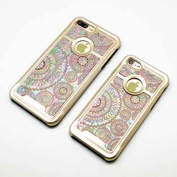 iPhone7/7Plusケース　天然貝仕様（ゴールドタイプ）　＜螺鈿アート＞の画像