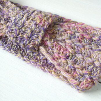◆手編みヘアバンド　ピンク×紫×薄オレンジ