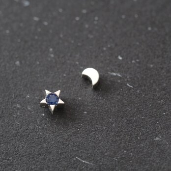 Sapphire 星＆三日月 ピアス シルバー925の画像