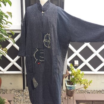 着物リメイク　古布　手作り　綿ワンピース(サイズ大きめ)の画像
