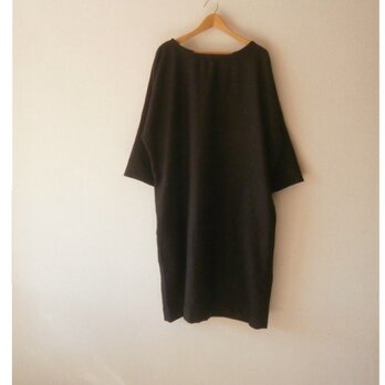 ★★ウール・ドルマン袖ワンピース・ヘリンボーン・黒茶・マルチカラーネップ