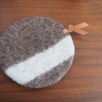 羊毛のポットマット〈チャコール×ミントブルー〉