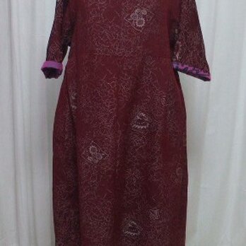 アンティークのお召しの着物からチュニックワンピース　絹