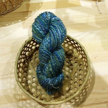 オーダー受付　送料無料　シルクメリノ高級手紡ぎ毛糸　青緑系ミックスの画像