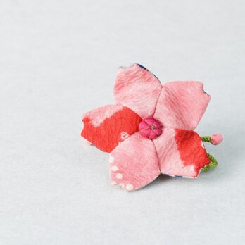 小さな巾着袋／みこ花「ピンク赤絞り」(花軸色：濃ピンク)mi-2b／リメイク着物の画像