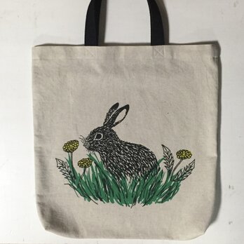 rabbit and dandelion tote w/short handle 綿×麻の画像