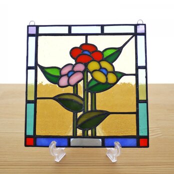 ステンドグラス ミニパネル 3つの花 15cmの画像