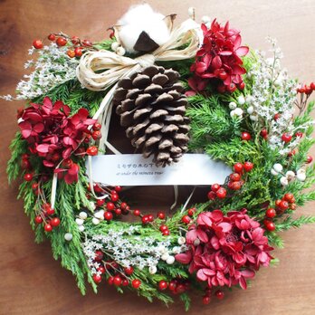 フレッシュクリスマスリース　バーガンディーレッド