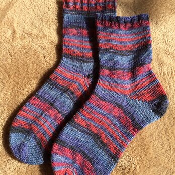 ドイツソックヤーンの手編み靴下 送料込の画像