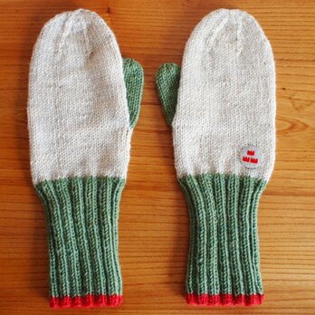 WOOL!ミトン*王冠*エクリュ×グリーン×赤