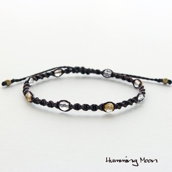 ルチルクォーツと水晶のコードブレスレット／ダークブラウン