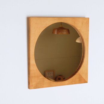 木製 鏡「四角に丸」桜材19　ミラーの画像