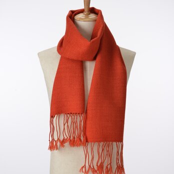 鮮やかなあかね色　あたたかなウール100％マフラー　幅約29㎝ ×長さ約194㎝