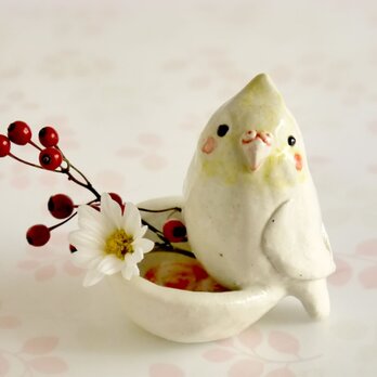 オカメインコの陶器の小物入れ