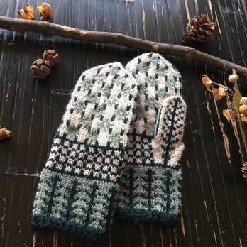 レトロ小花のミトン【オリーブ】