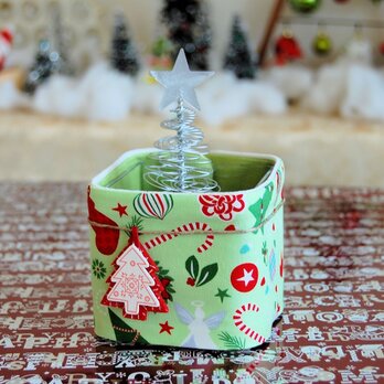クリスマス！容器付・ツリー付鉢カバー（US生地黄緑クリスマス２）の画像