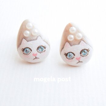 【14kgf】lady white catの耳飾り♡aquamarine colorの画像