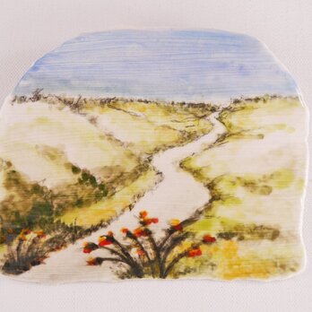 陶板画-故郷への帰り道-下絵付けによる風景画の画像