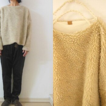 wool100%TOPベージュボア×総裏天竺　あったかプルの画像