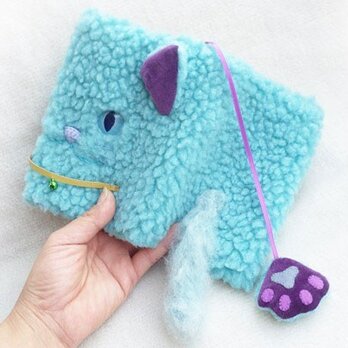 追加制作☆モケモケ猫さんブックカバー（手帳カバー）09　ブルーアイのぶるーさん