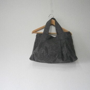 ウール・ヘリンボーン・黒グレー手提げ袋(最新,羊毛,財布,ケース,小物入れ)の画像