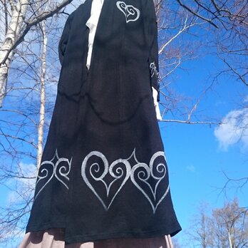 Soldout アイヌ民族衣装風 ロングカーディガン ハートモチーフ ブラック レディース Mサイズの画像