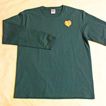 「博多ハート」長袖綿Tシャツ　L　ユニセックス　グリーン×イエロー（LT-10）の画像