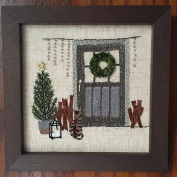 フレーム クリスマスの猫(玄関)の画像