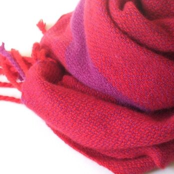 手織りカシミアマフラー・・ワンストライプ・赤紫の画像