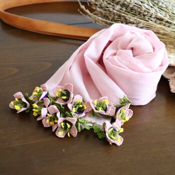【数量限定】立体レース 花のコットンストール「パンジー」パウダーピンクの画像