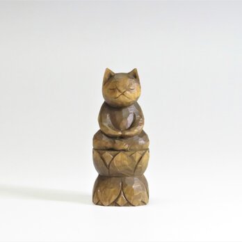座禅猫　木彫り　蜜蝋仕上げ　猫仏1715の画像