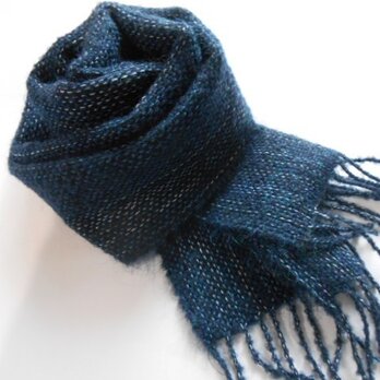 手織りミニマフラー(藍）の画像