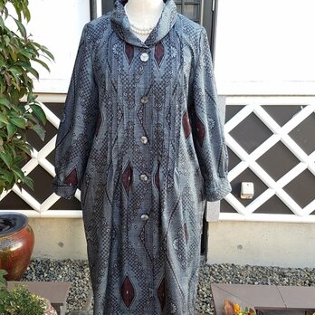 値下げ　着物リメイク　手作り　　素敵な柄　大島　コートドレスの画像