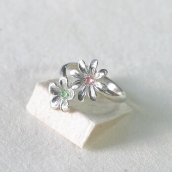 花リング【グリーン・ガーネット/ピンク・トルマリン/SV925】