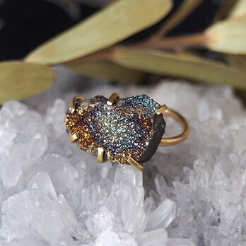 [一点物]原石のレインボーパイライトのリング