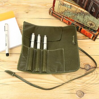 超やわらか ロールペンケース 本革 OLIVE 日本製