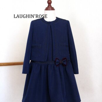 size120ブローチ付きジャンパースカート＆ボレロ（ネイビー）の画像