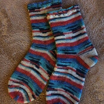 ドイツソックヤーンの手編み靴下【熱帯雨林キューバキヌバネドリ】の画像