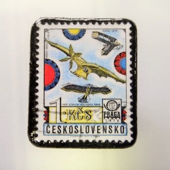 アップサイクル　チェコスロバキア　切手ブローチ2046の画像