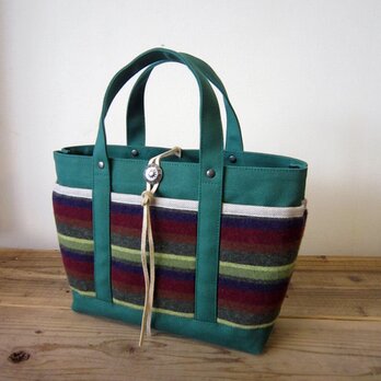 「wool tote」S　グリーン×ボーダーの画像