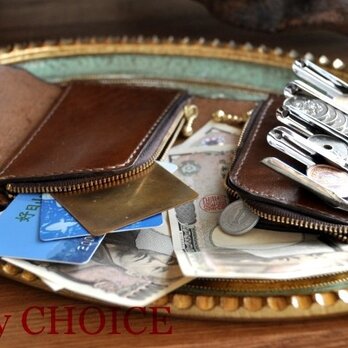 革の宝石ルガトー・二つ折りコインキャッチャー財布（茶）の画像