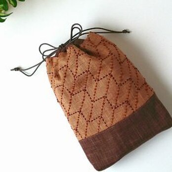 2色の『矢羽』模様*刺し子*きんちゃく　