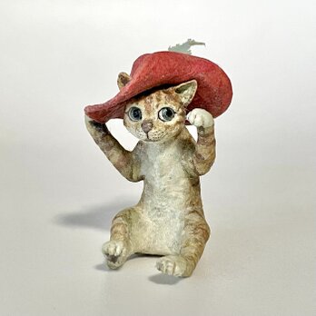 紙のいきもの　長靴をはいてない猫　ミニチュア動物の置物の画像