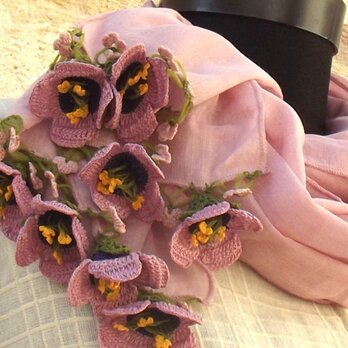 【再販】立体レース　花のコットンストール　ピンクベージュの画像