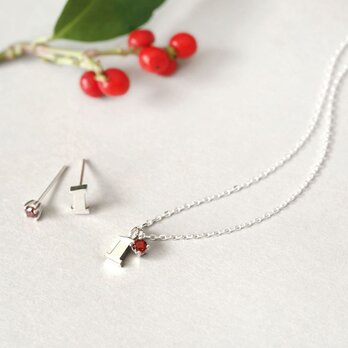 Garnet set) 数字 & ガーネット ネックレス ピアス セット シルバー925の画像