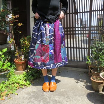 銘仙リメイク☆初夏の風に・・・爽やかパッチ色々ふんわりスカート♪の画像
