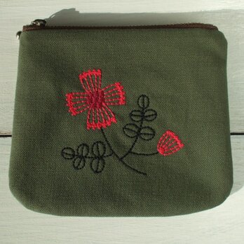 花刺繍のミニポーチ　グリーンの画像