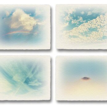 かわいい和紙の立体アートパネル「空と雲x4枚セット」(18x13.5cm)の画像